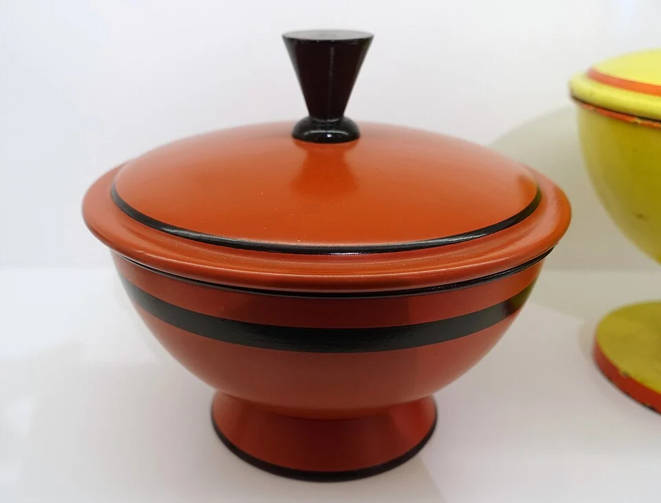 Marianne Brandt, sheet-iron jars, 1930, a related work, not the 1924 teapot