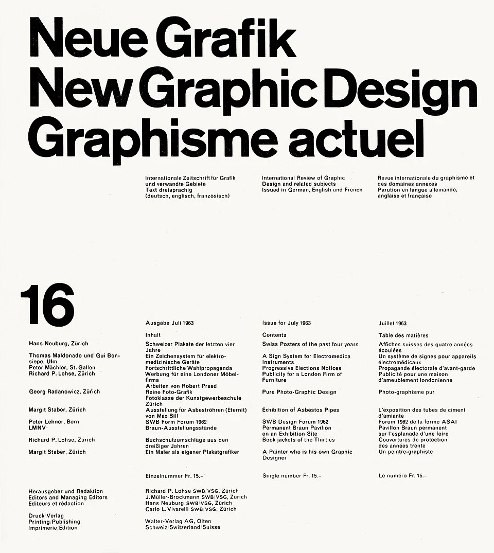 《Neue Grafik》1963 年 7 月号封面;不是 1958 年创刊号