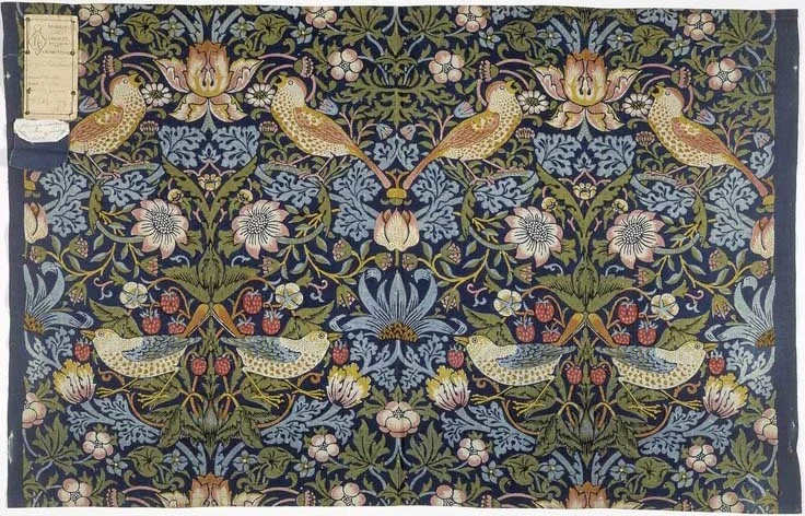 William Morris,《Strawberry Thief》织物图案,1883,V&A 藏品图